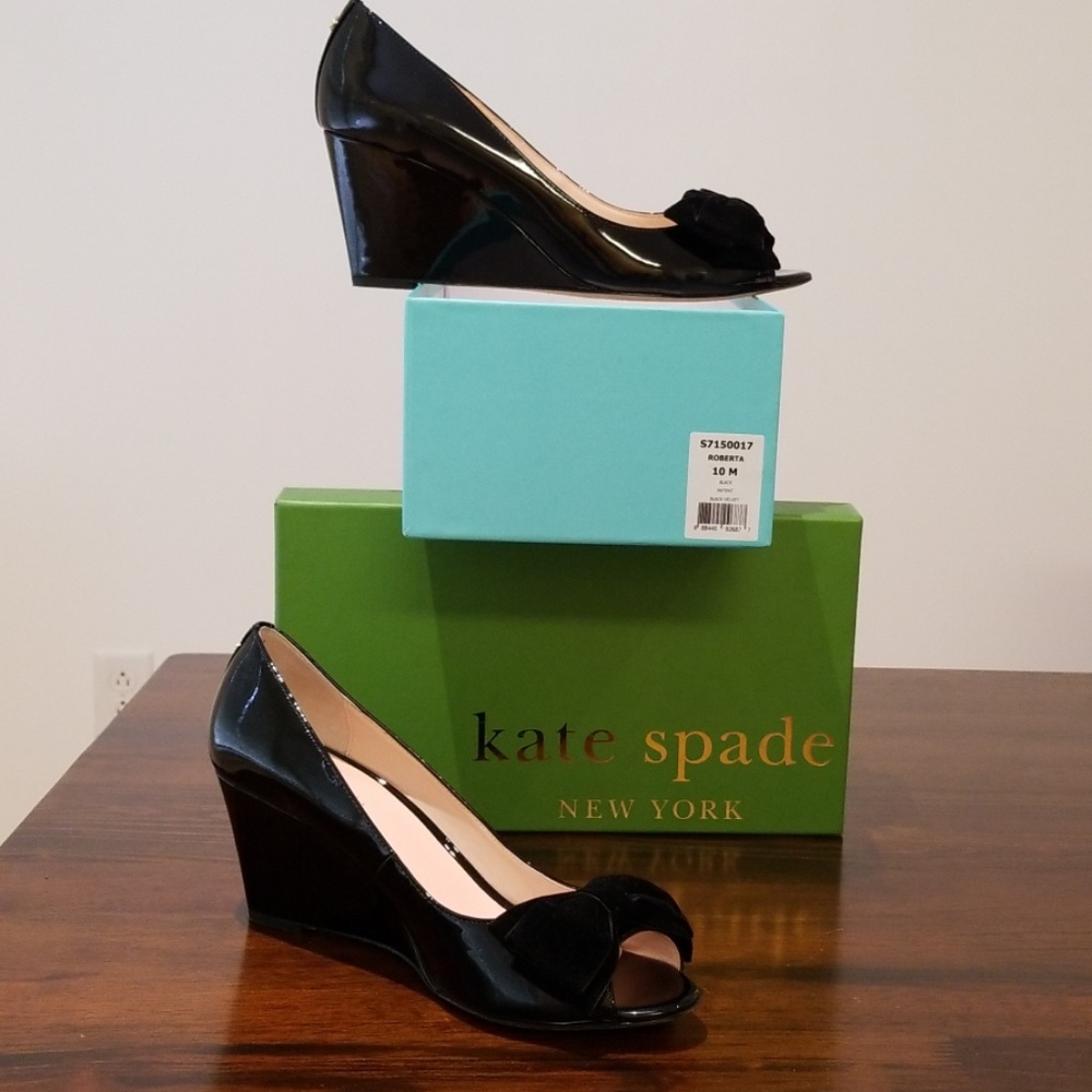 Kate Spade "Roberta" Black Patent Wedge